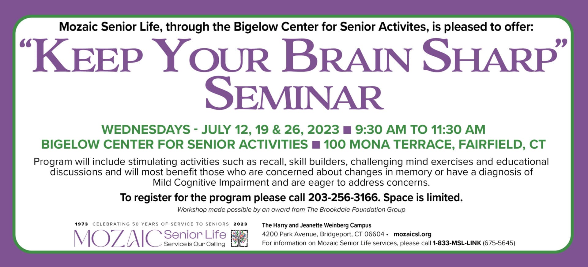 Keep your brain sharp seminar flyer.